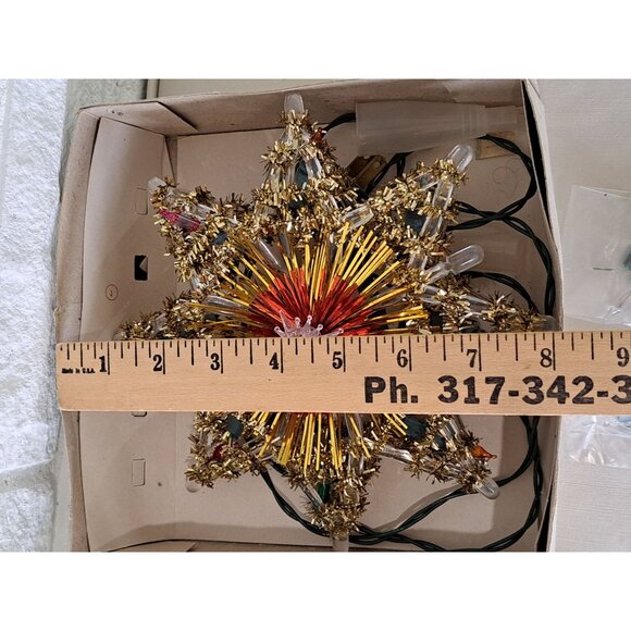 Vintage UL Lighted Tree Top Gold Star Design Christmas Use Bulbs Original Box - Picture 9 of 9